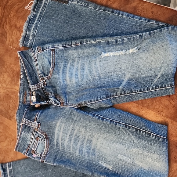 Handmade distressed low waist blue jeans - Picture 2 of 8